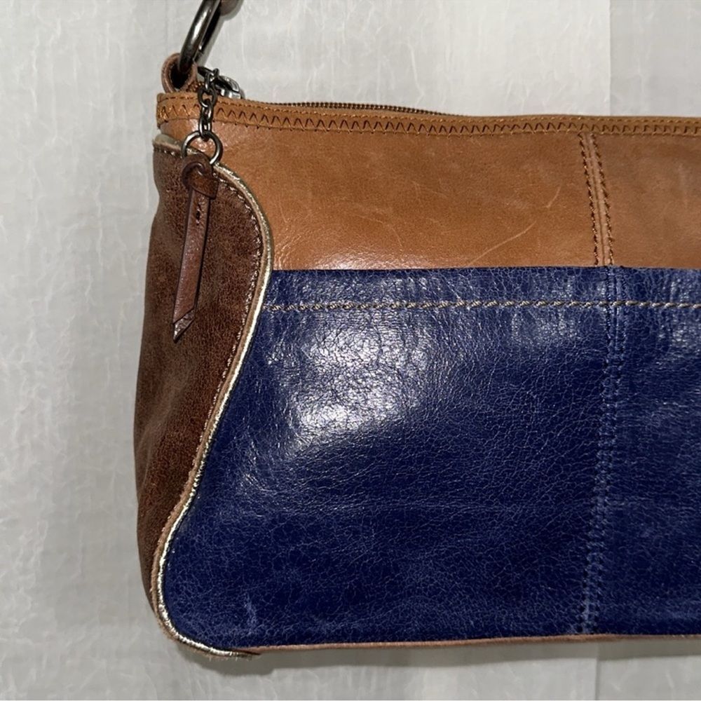 The Sak Blue Brown Gold Trim Genuine Leather Hobo Purse - Picture 5 of 16